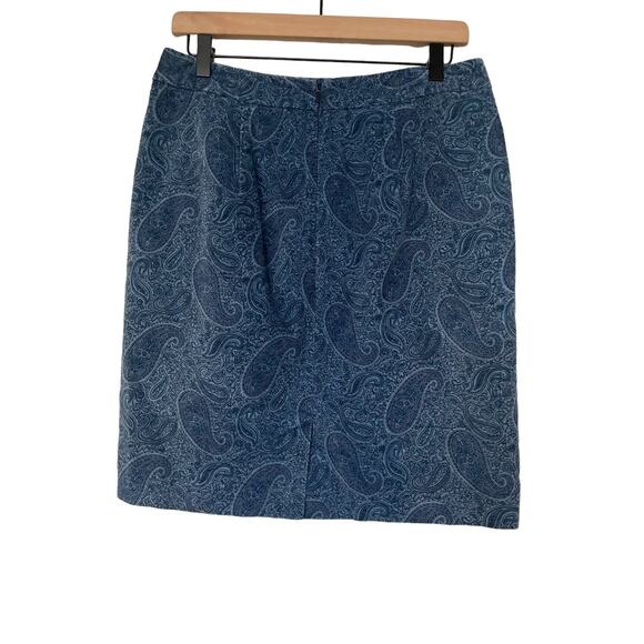 L.L. Bean Velvet Paisley Favorite Fit Pencil Skirt Blue Size 6 Style 291601 - Picture 3 of 5